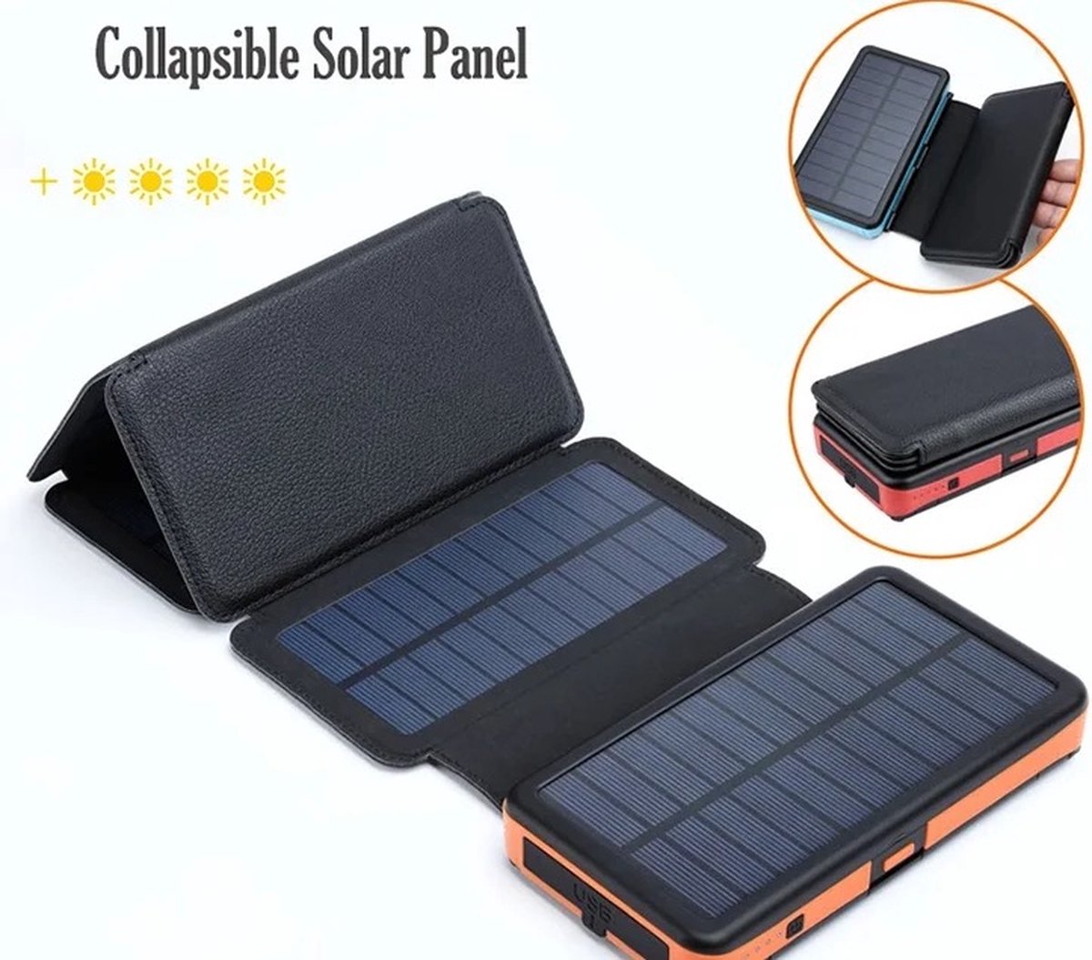 Solar World powerbank 20.000 Mah 1+3 uitklapbare zonnepanelen