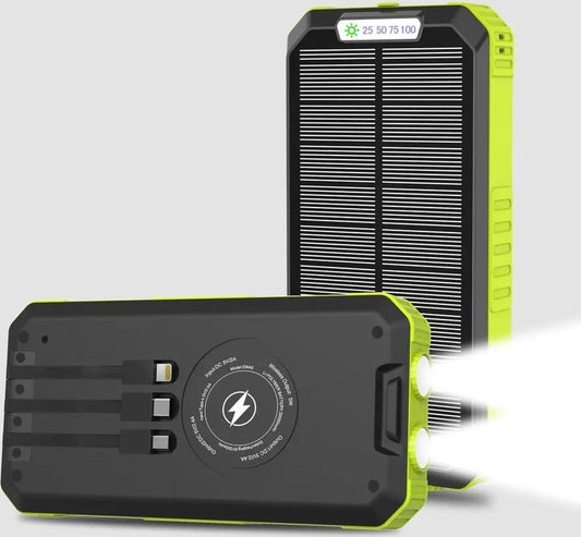 solar world - Powerbank 30.000 Mah met ingebouwde kabels Groen
