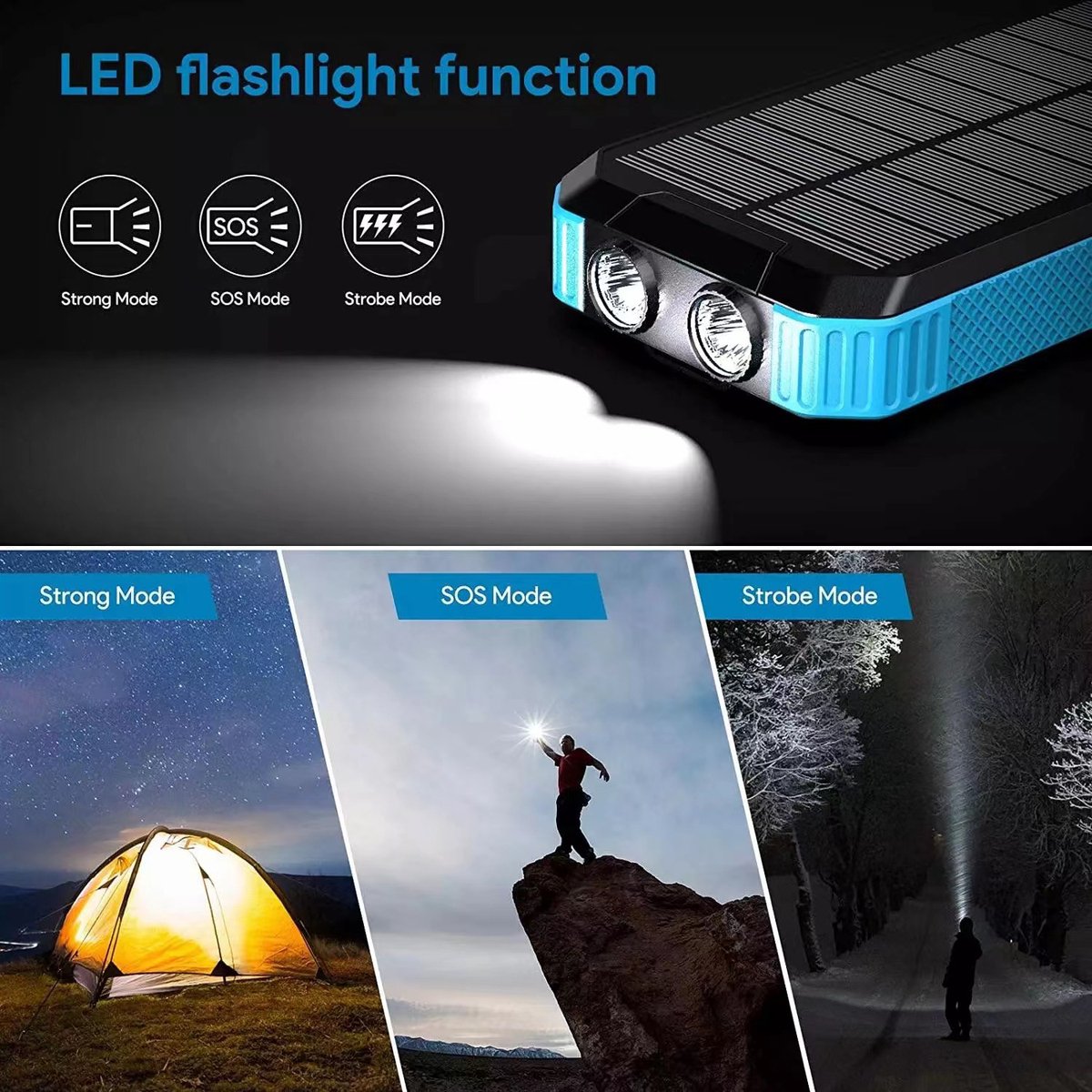 solar world - Powerbank 30.000 Mah met ingebouwde kabels Rood