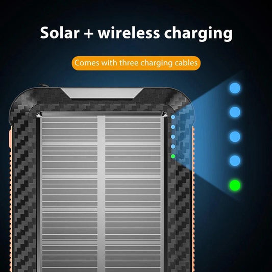 Solar World powerbank 10.000 mah met ingebouwde kabels en zonnepaneel zwart