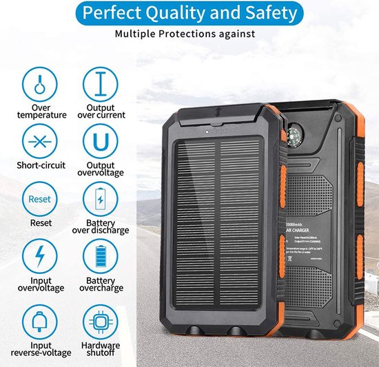 Solar World powerbank 10.000 Mah met zonnepaneel blauw