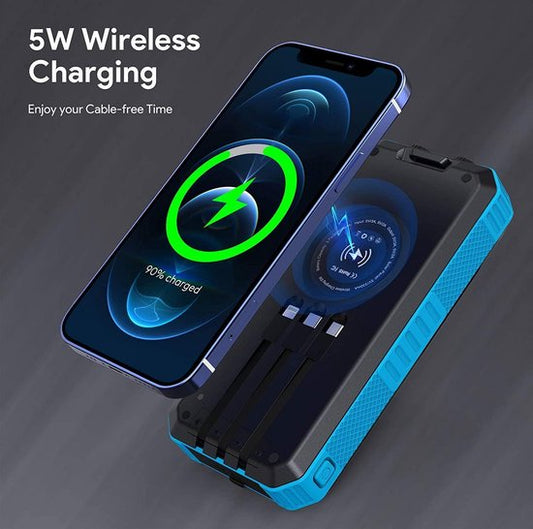 solar world - Powerbank 30.000 Mah met ingebouwde kabels Blauw