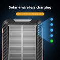 Laad de afbeelding in de Galerij-viewer, Solar World powerbank 10.000 mah met ingebouwde kabels en zonnepaneel blauw
