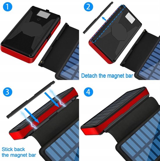 Solar World powerbank 20.000 Mah 1+3 uitklapbare zonnepanelen