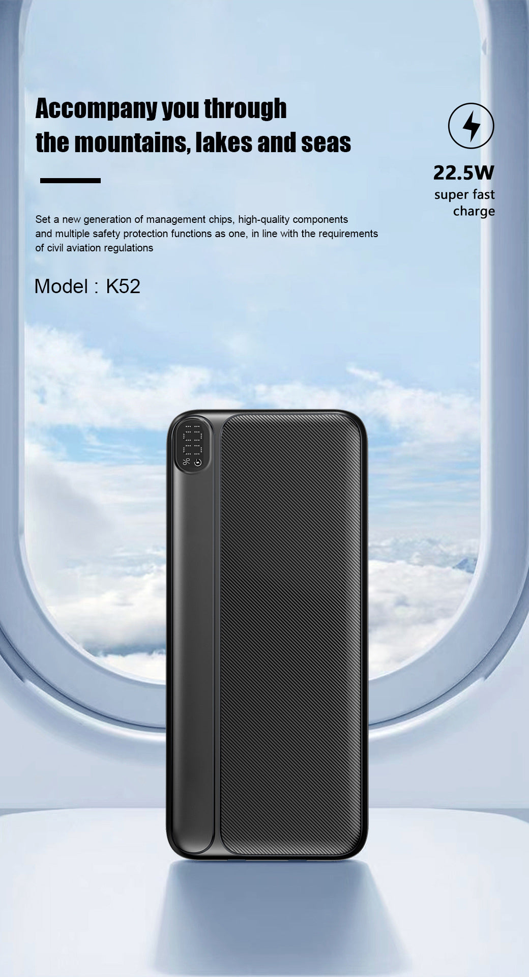 Solar World powerbank 20.000 Mah met ingebouwde kabels